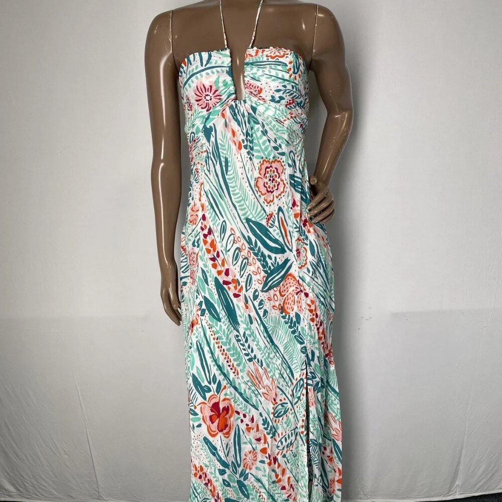 NEW POUPETTE ST BARTH Women’s Carla Halter Maxi Dress – Mint Plum Green – Size S